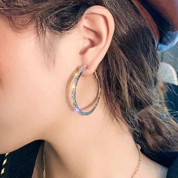 925 Women's Diamond 💎 Hoop Earrings - Picture 5 of 6